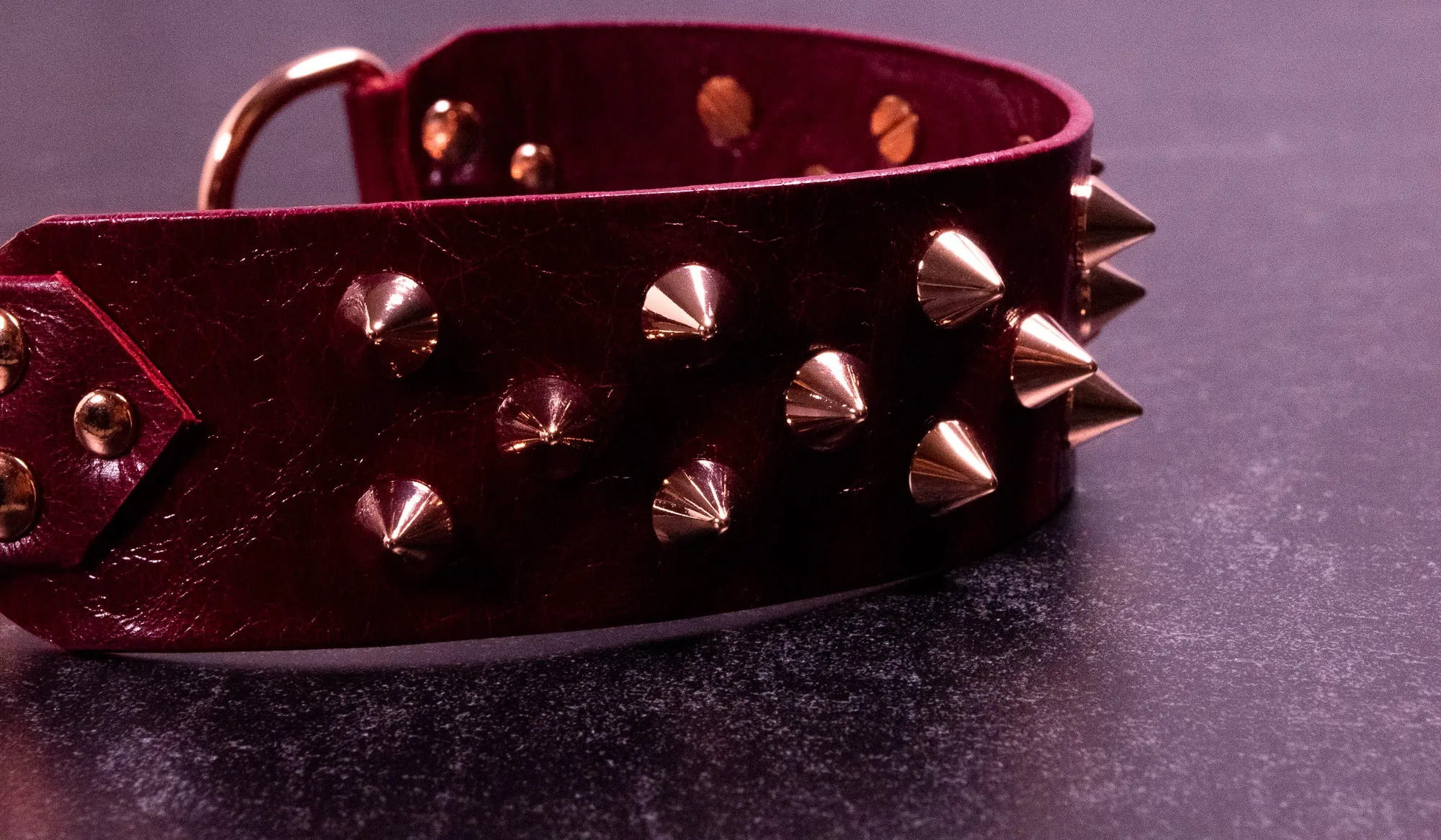 13" Spiked Cherry Leather Martingale Collar _ LIMITED _