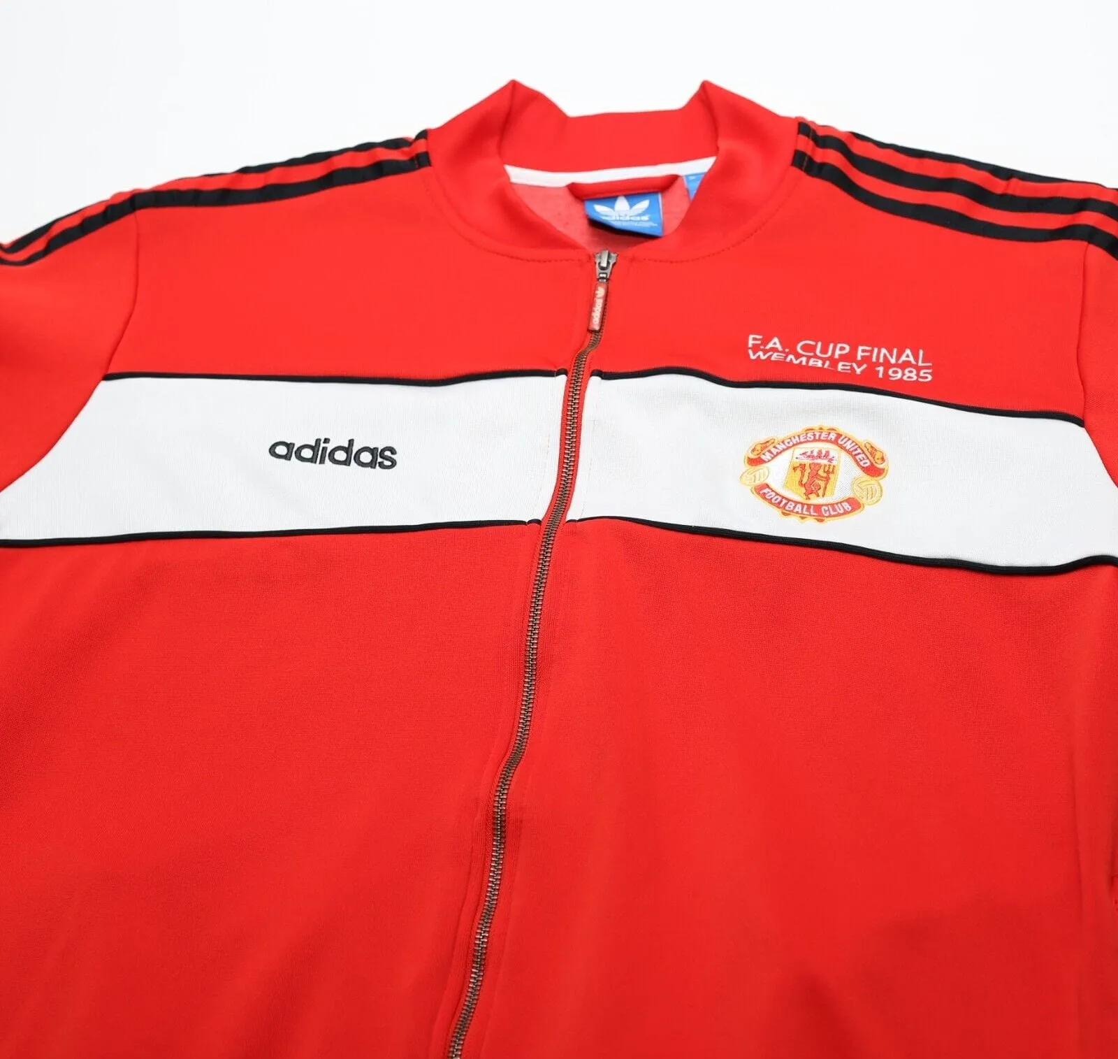 1985 MANCHESTER UNITED adidas Originals FA Cup Football Track Top Jacket (XXL)