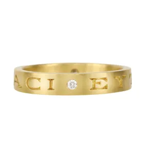 22K Gold Narrow Engraved May You Have Luck And Laughter  Band With 2 Diamonds
