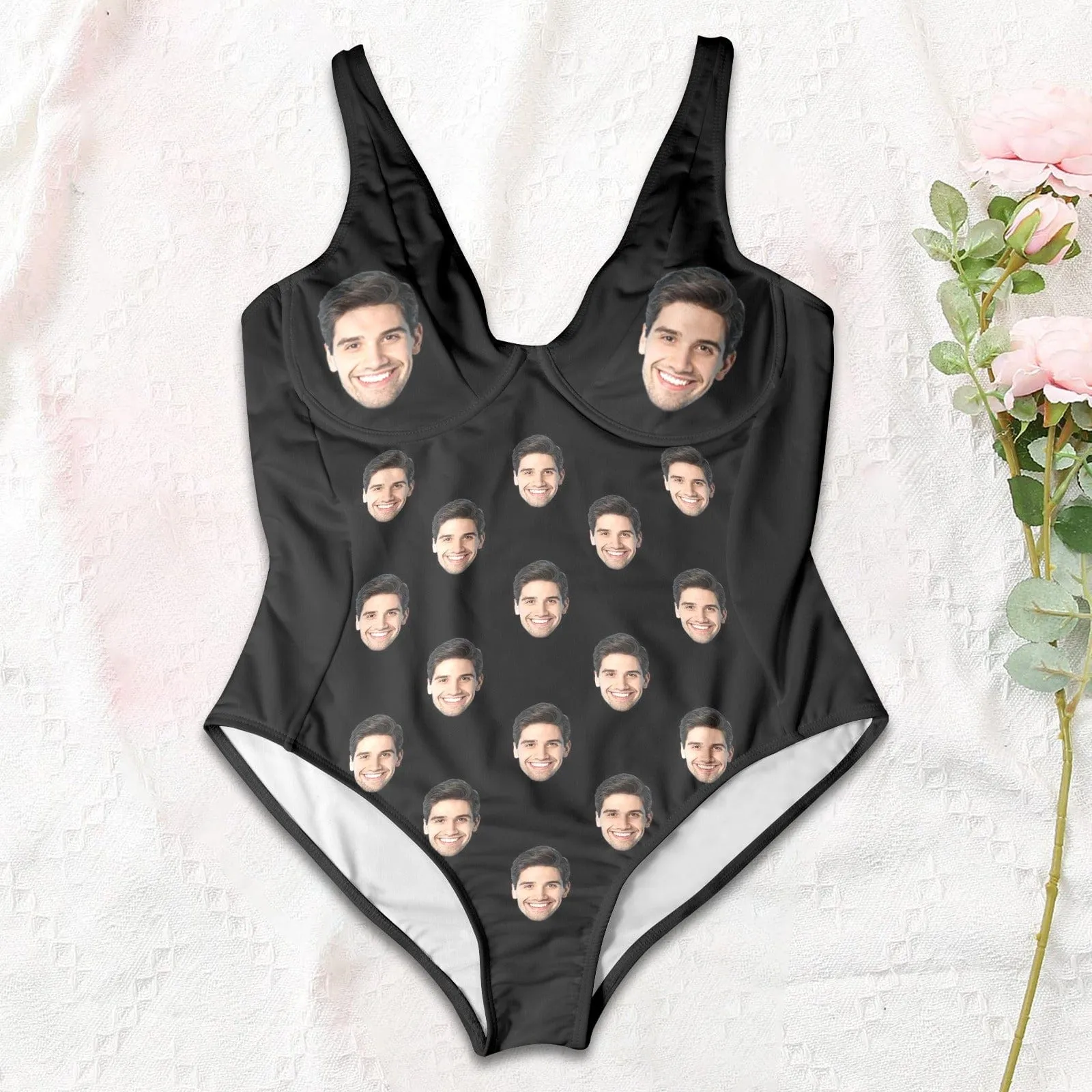 25  Colors Custom Face All Women's V-Neck One Piece Swimsuit Personalized Women's Tank Top Bathing Swimsuit Honeymoons For Her