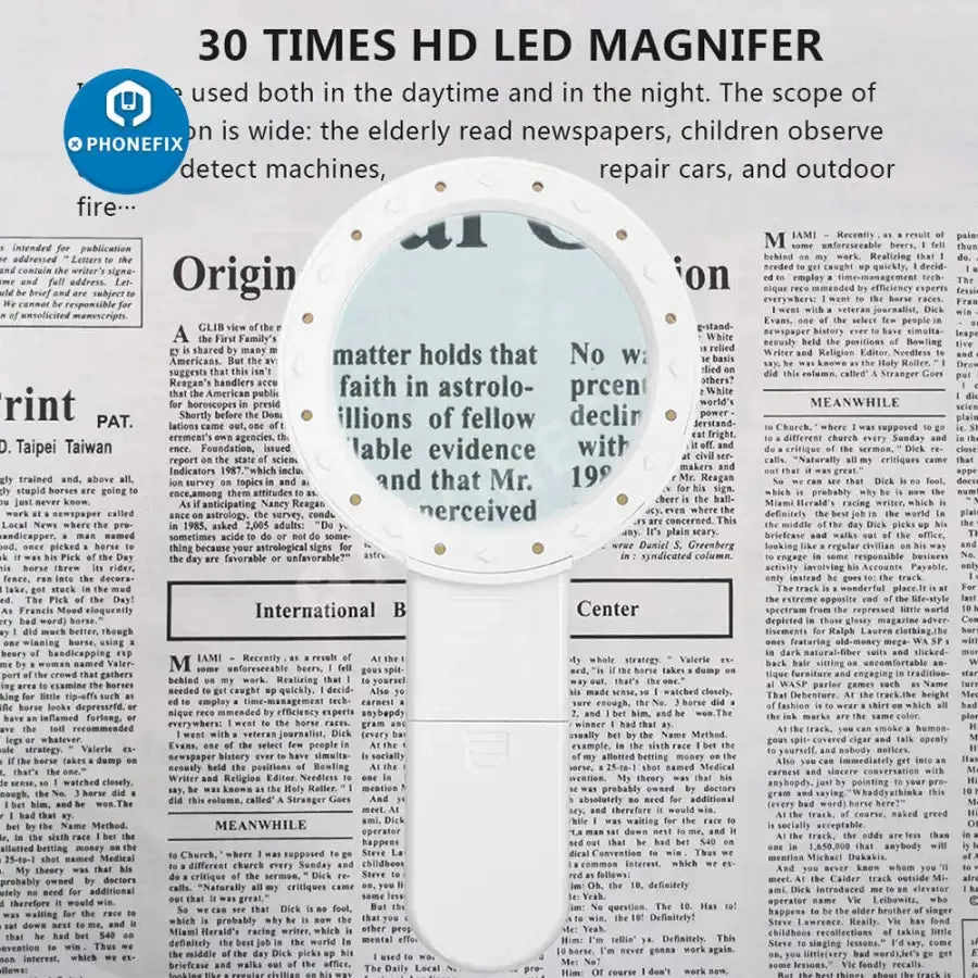 30X Handheld Magnifier With Light For Soldering/ Inspection Jewelry/Seniors Reading
