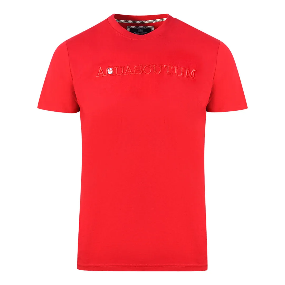 Aquascutum Brand Embossed Logo Red T Shirt