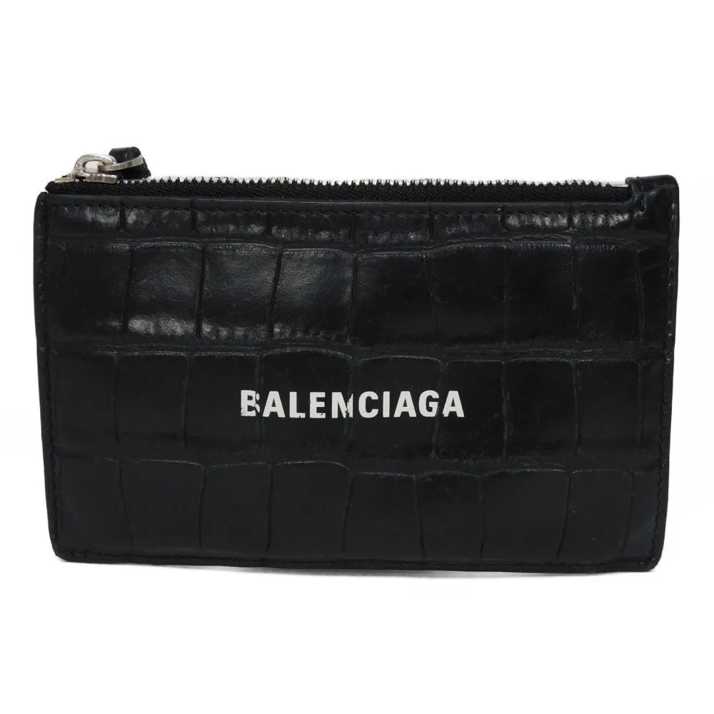 BALENCIAGA Coin case 640535 1ROP3 1000 Calfskin (crocodile embossed) black New logo cash coin card holder mens