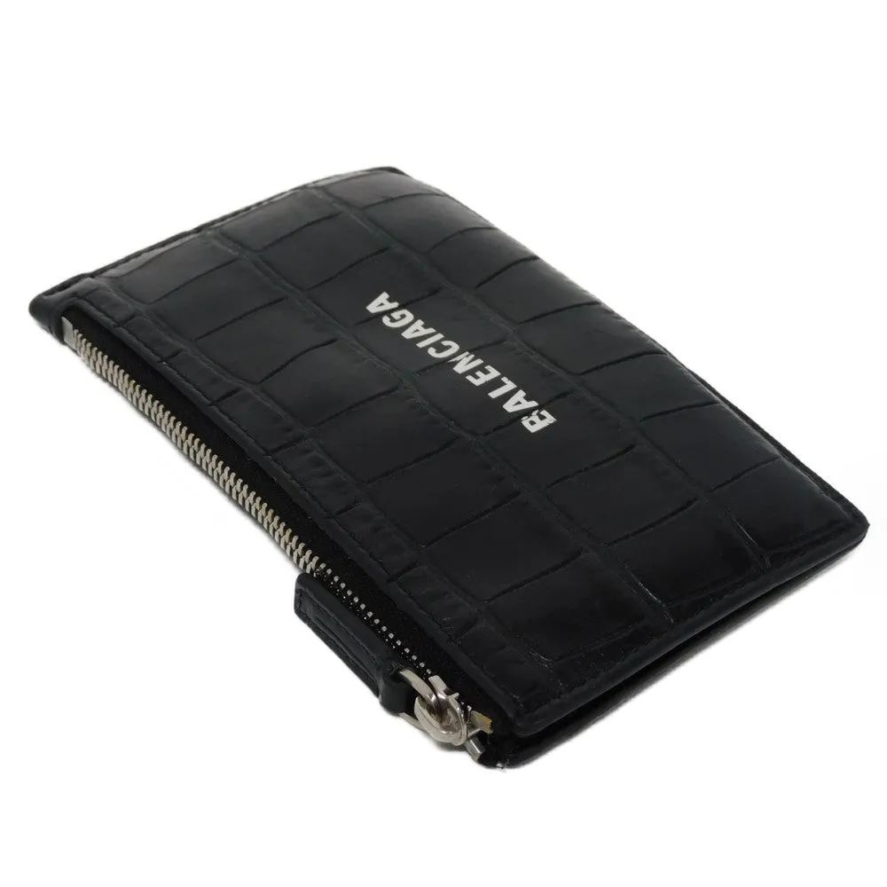 BALENCIAGA Coin case 640535 1ROP3 1000 Calfskin (crocodile embossed) black New logo cash coin card holder mens