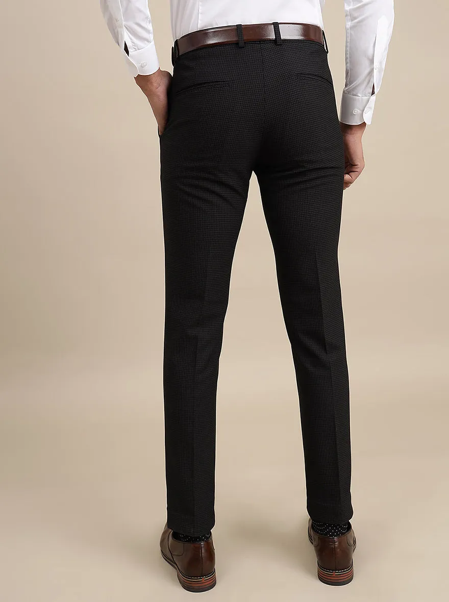 Black Checked Super Slim Fit Formal Trouser | JadeBlue
