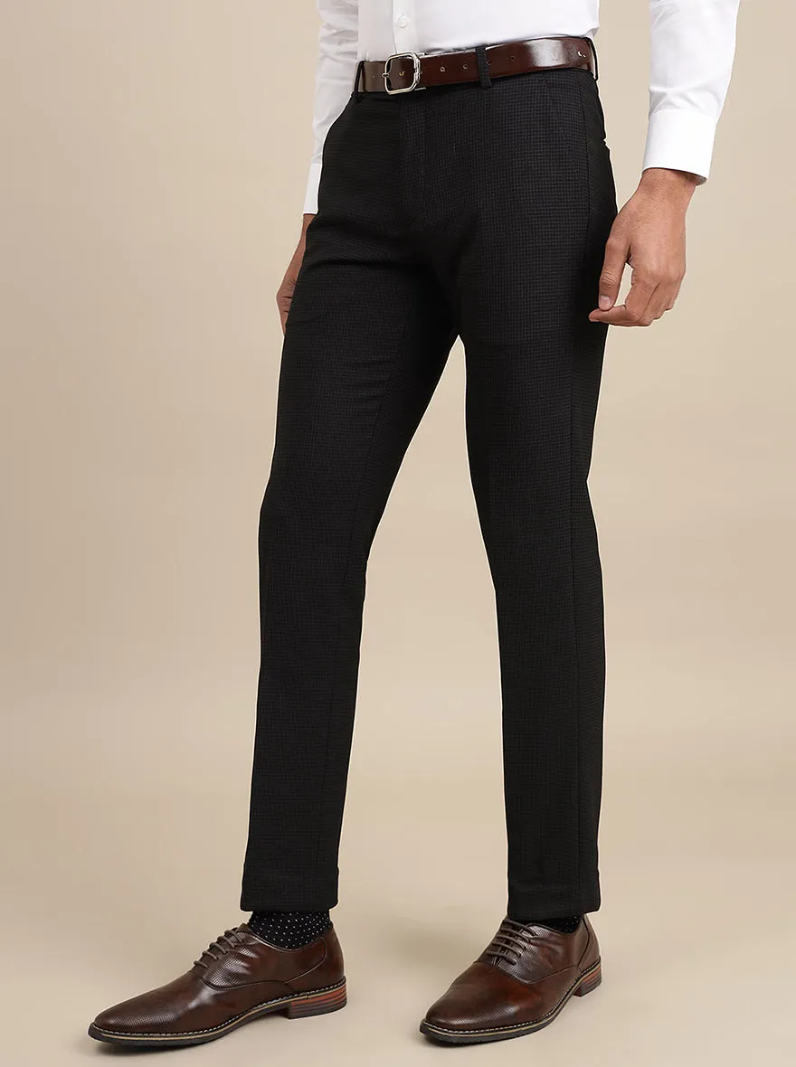 Black Checked Super Slim Fit Formal Trouser | JadeBlue