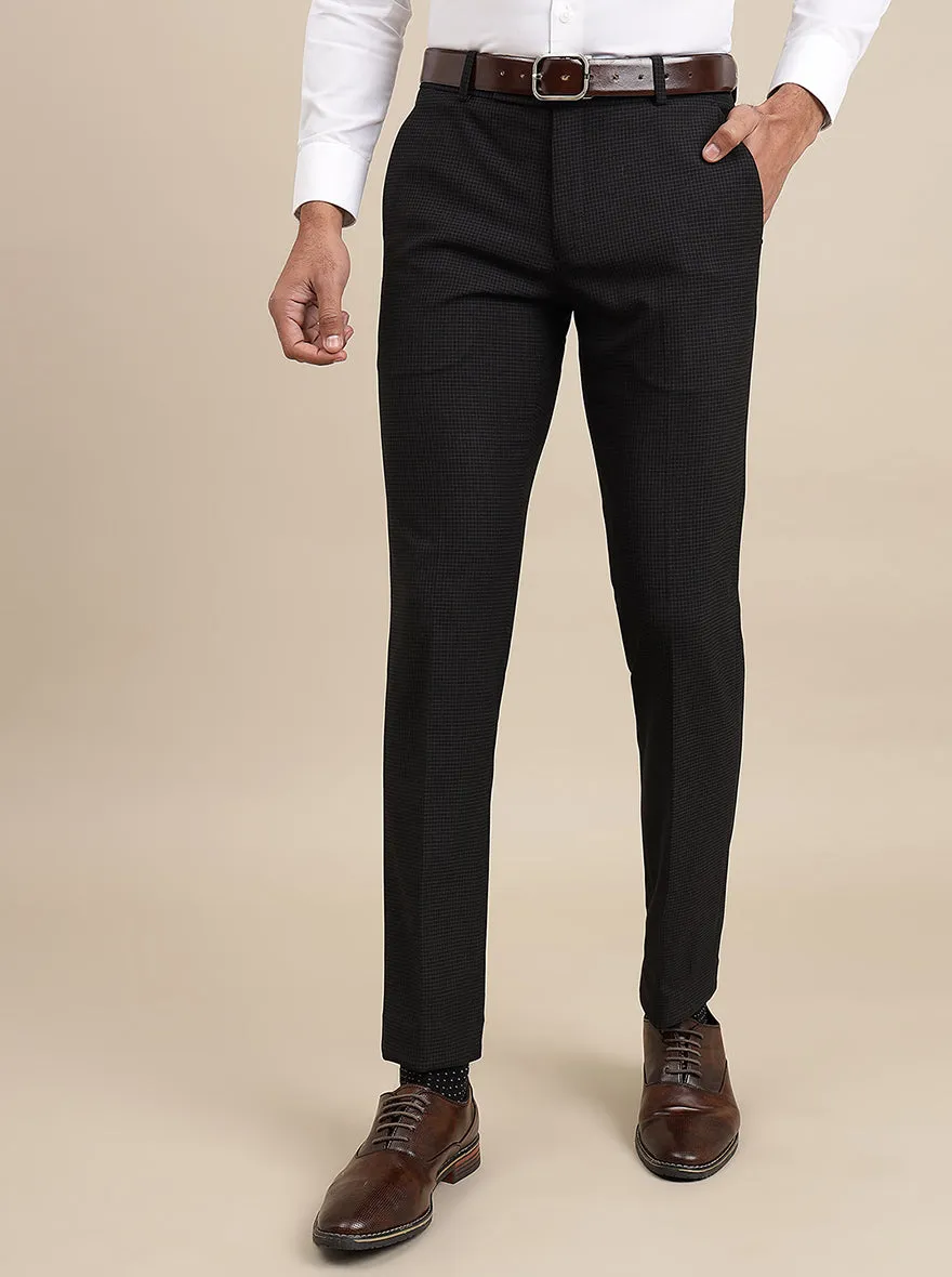 Black Checked Super Slim Fit Formal Trouser | JadeBlue