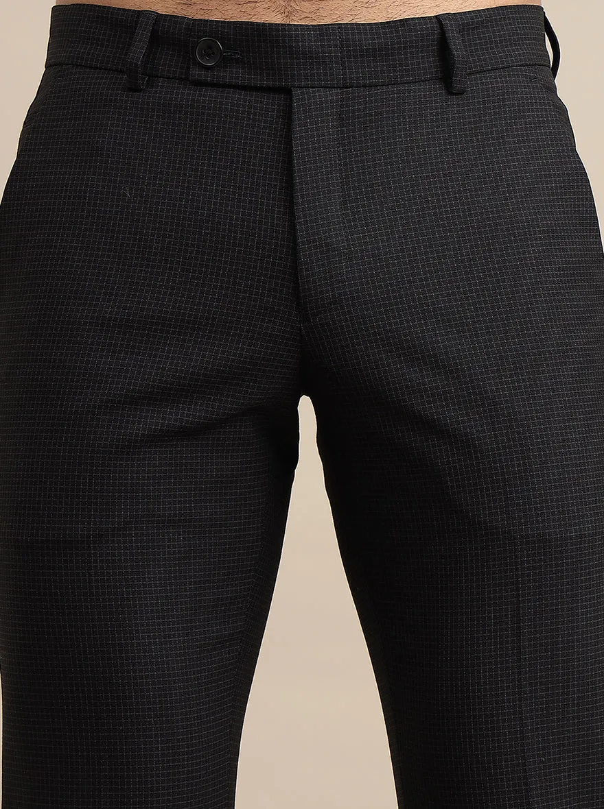 Black Checked Super Slim Fit Formal Trouser | JadeBlue