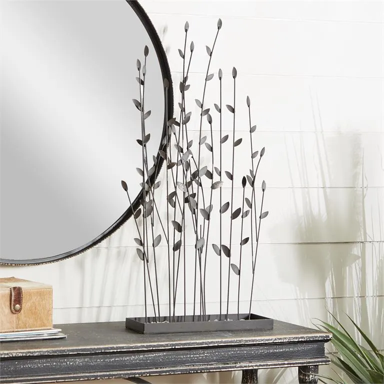 BLACK METAL FLORAL SCULPTURE WITH LOOSE STONES,