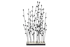 BLACK METAL FLORAL SCULPTURE WITH LOOSE STONES,
