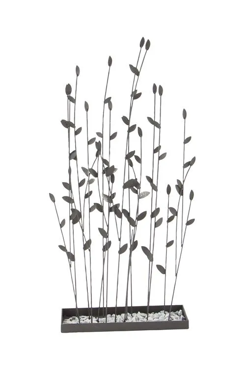 BLACK METAL FLORAL SCULPTURE WITH LOOSE STONES,
