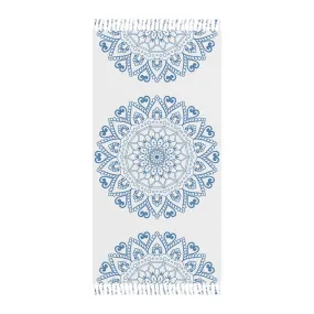 Boho Beach Cloth with Mandala Design - Steel Blue - Original Fine Art Hand-Drawn - White