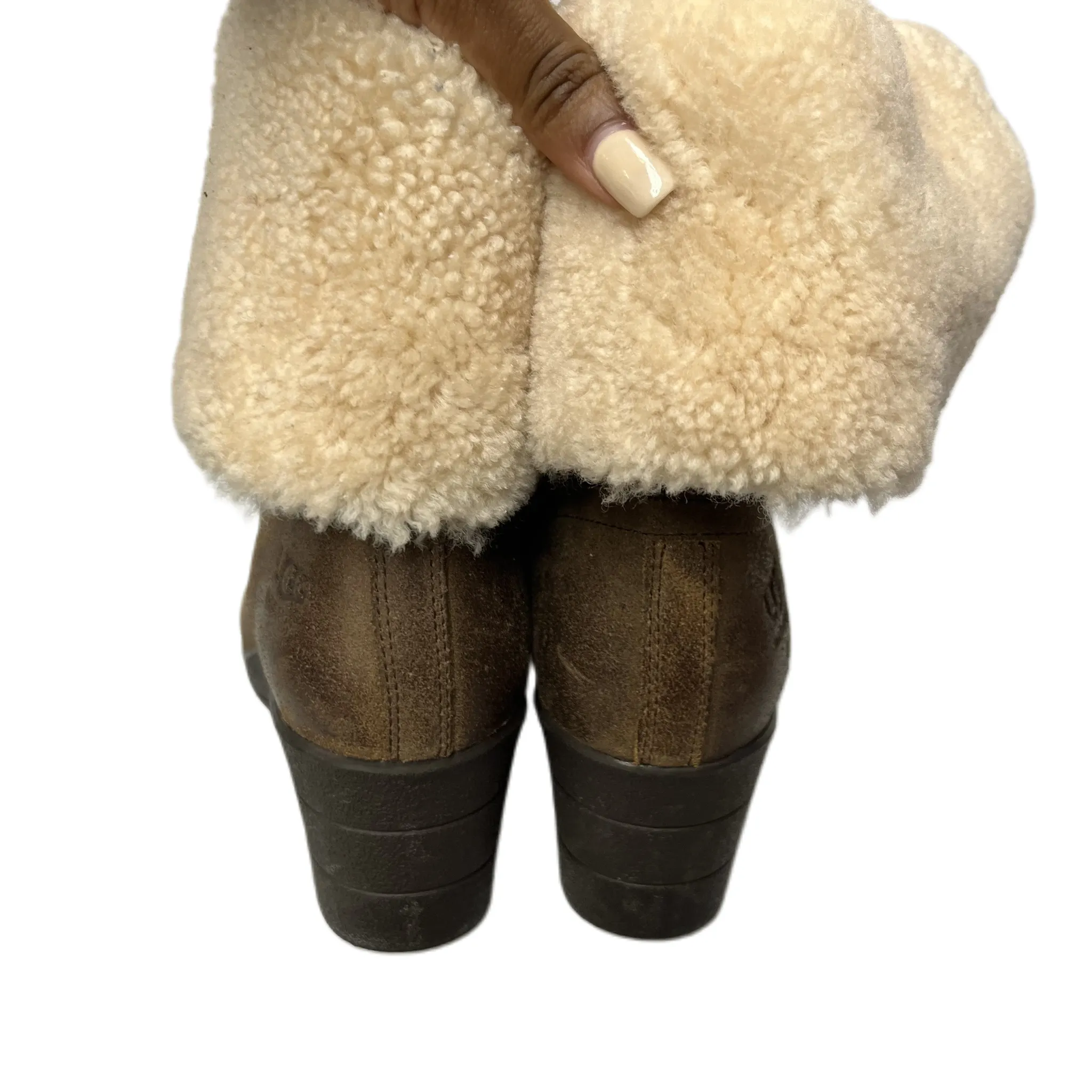 Boots Ankle Heels By Ugg In Brown, Size: 12