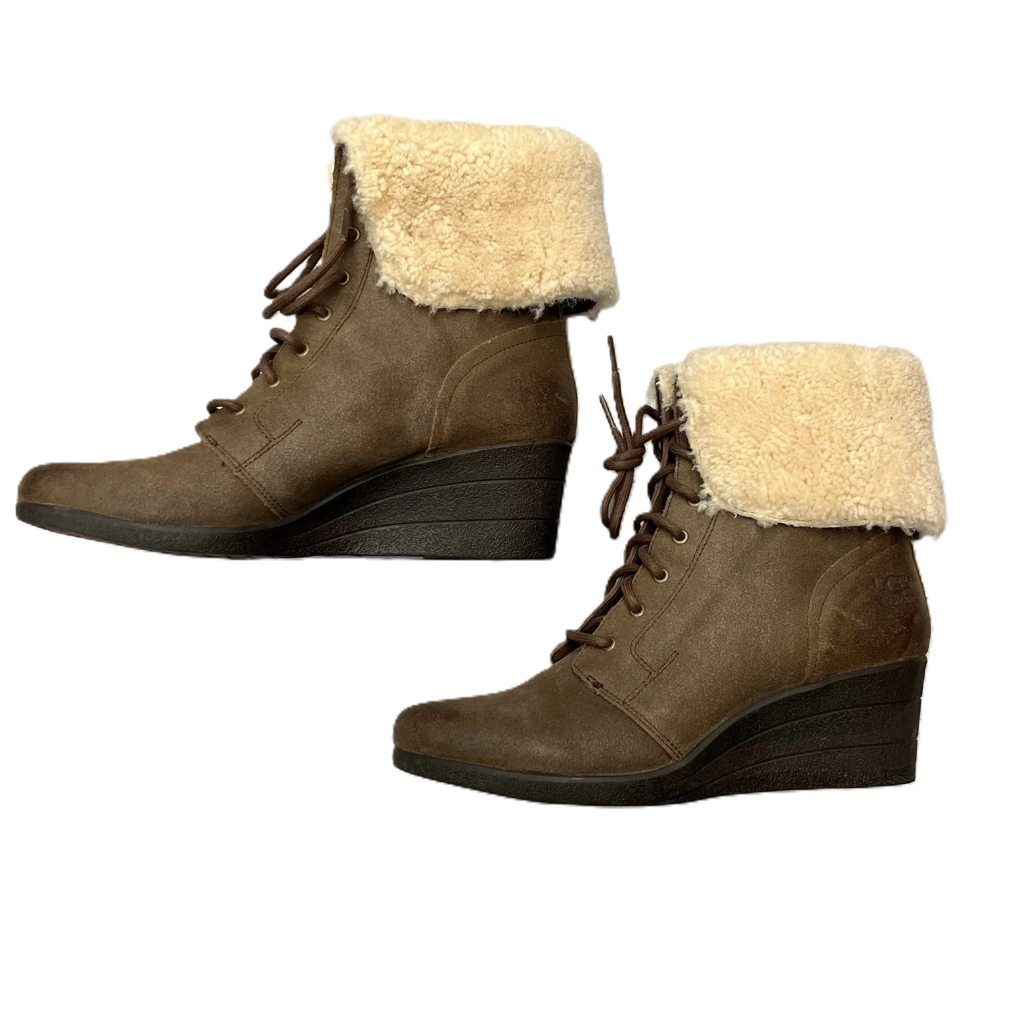 Boots Ankle Heels By Ugg In Brown, Size: 12