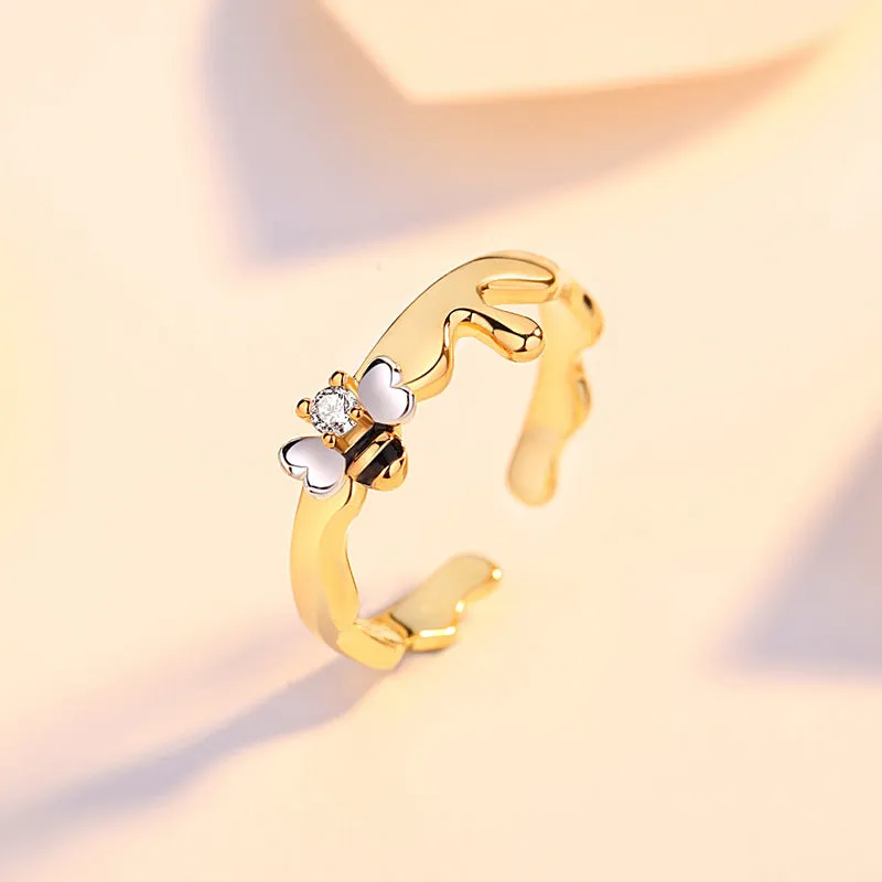 Couple Ring S925 Sterling Silver Bee Ring - Unique Color Separation Design