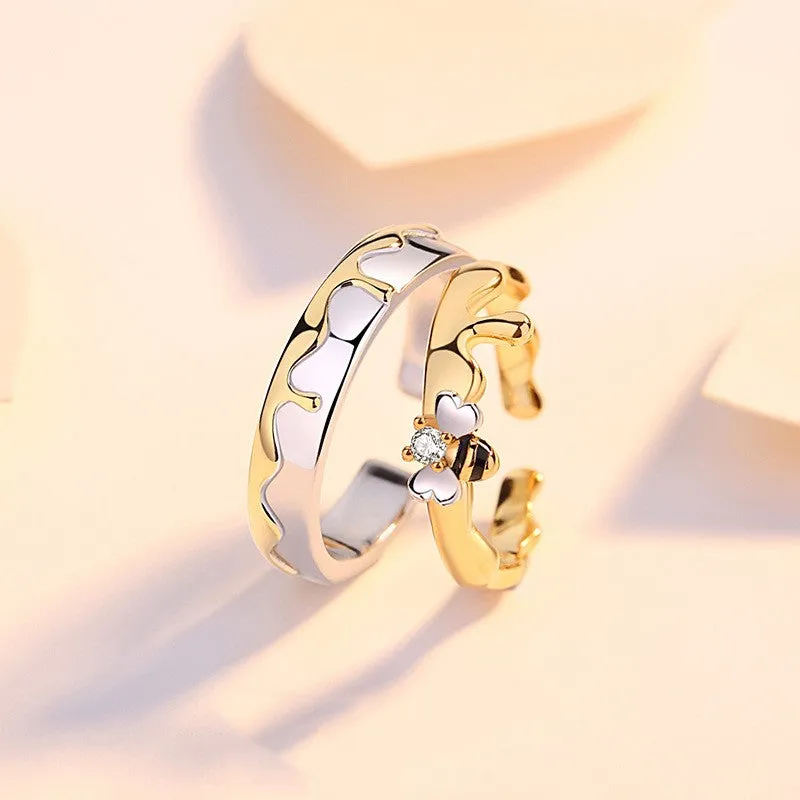 Couple Ring S925 Sterling Silver Bee Ring - Unique Color Separation Design