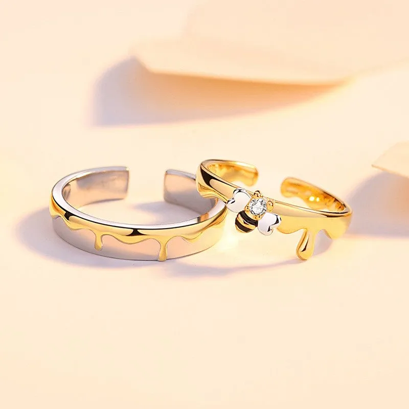 Couple Ring S925 Sterling Silver Bee Ring - Unique Color Separation Design