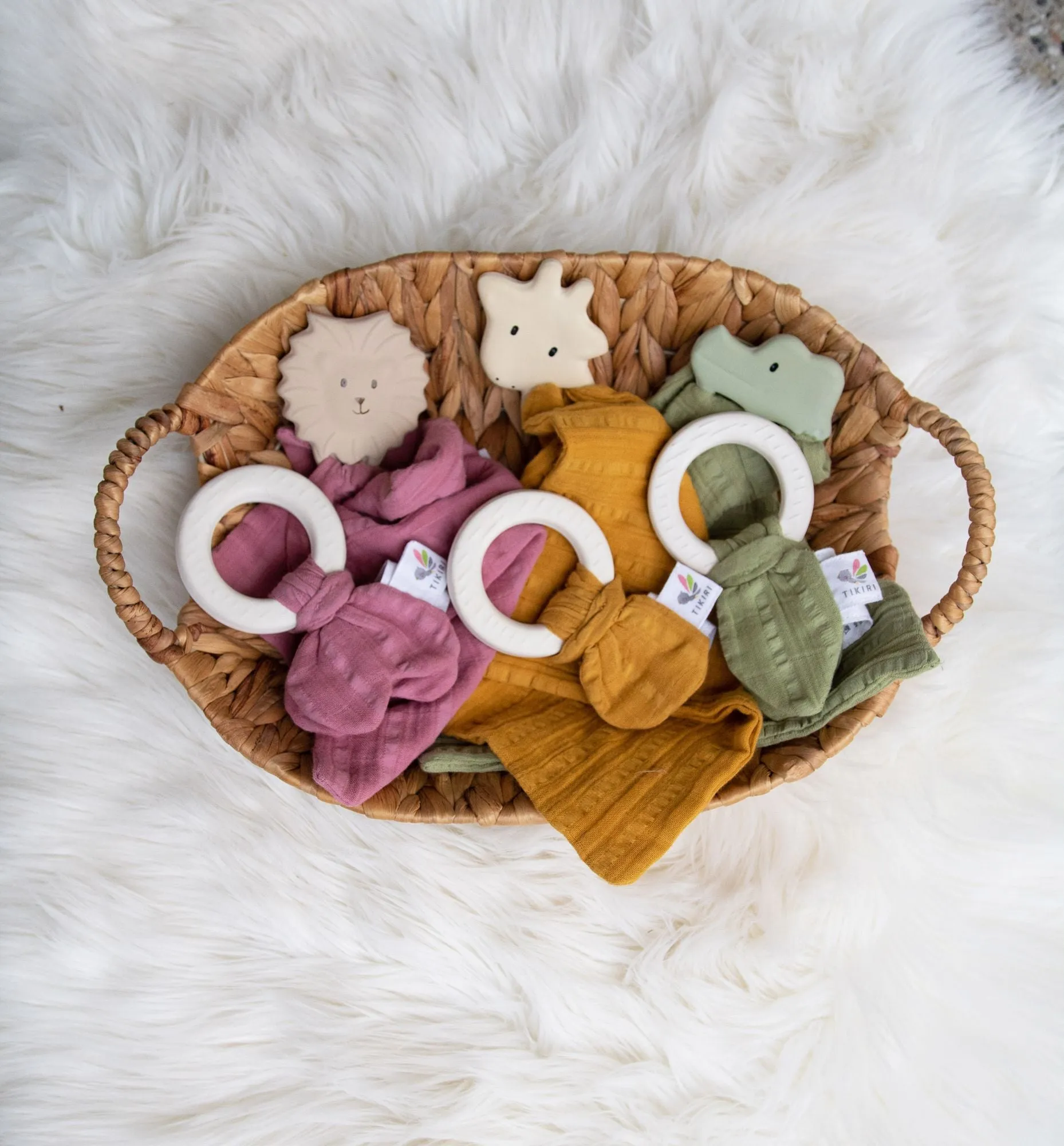Crocodile Lovey-Olive Green Muslin with Organic Natural Rubber Teether