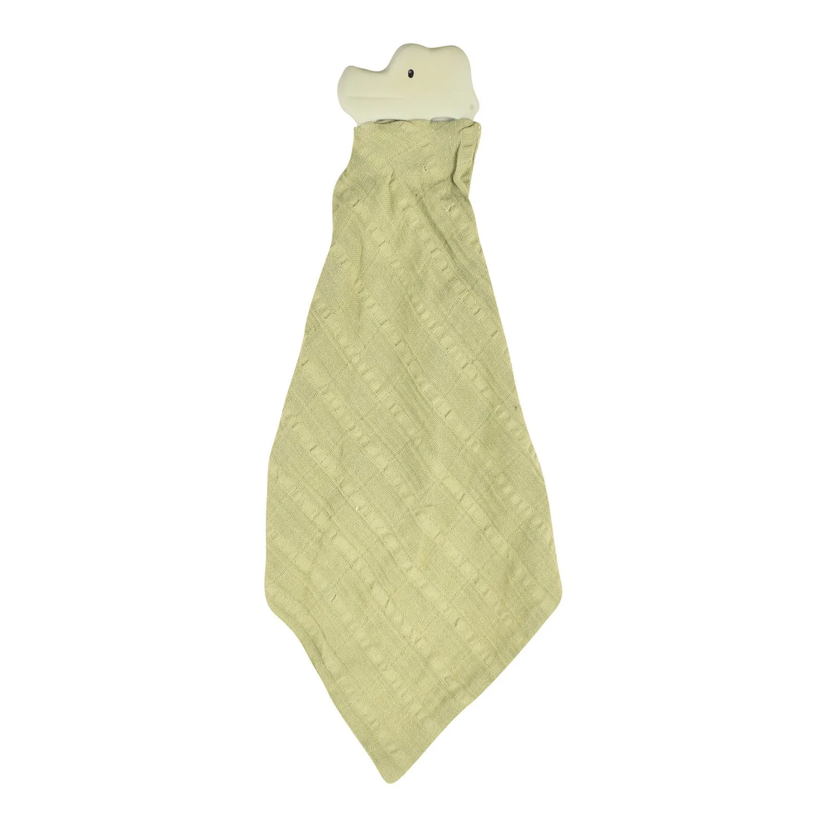 Crocodile Lovey-Olive Green Muslin with Organic Natural Rubber Teether