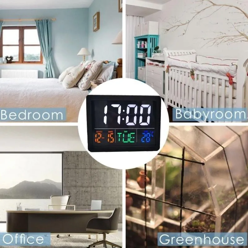 Digital LCD Alarm LED Table Clock with Large Display, BackLight Voice Control, World Time, Timer, Calendar