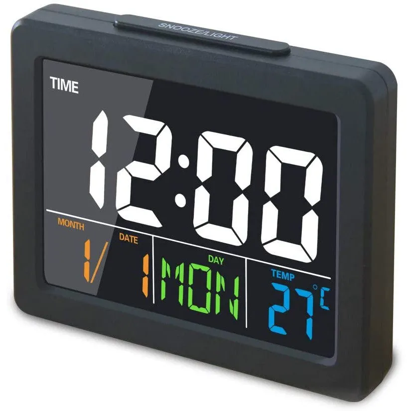 Digital LCD Alarm LED Table Clock with Large Display, BackLight Voice Control, World Time, Timer, Calendar