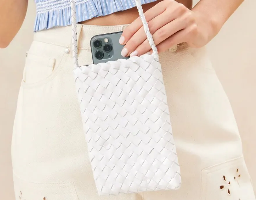 Grace Mini Woven Crossbody White