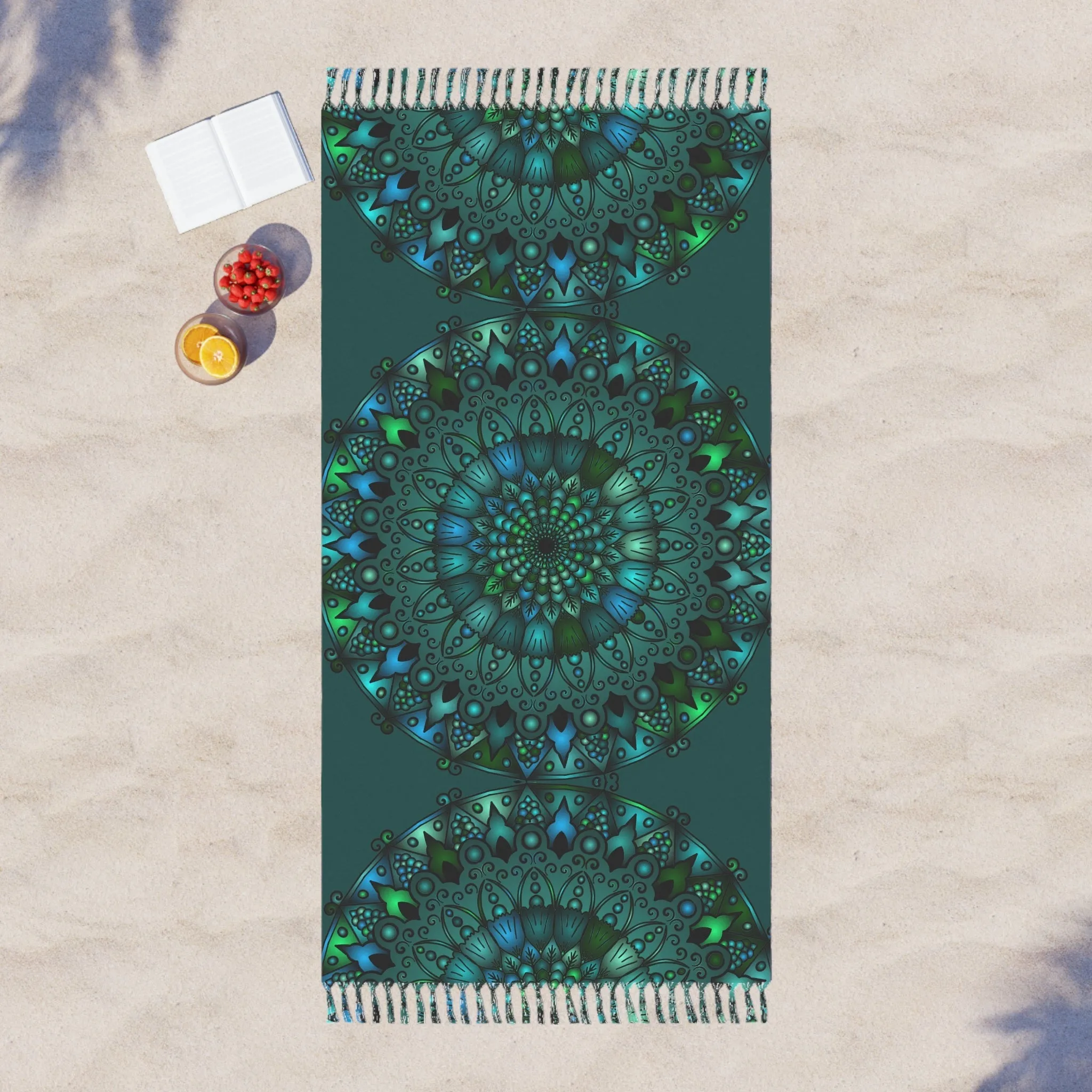 Handmade Mandala Art Beach Cloth - Petroleum Green