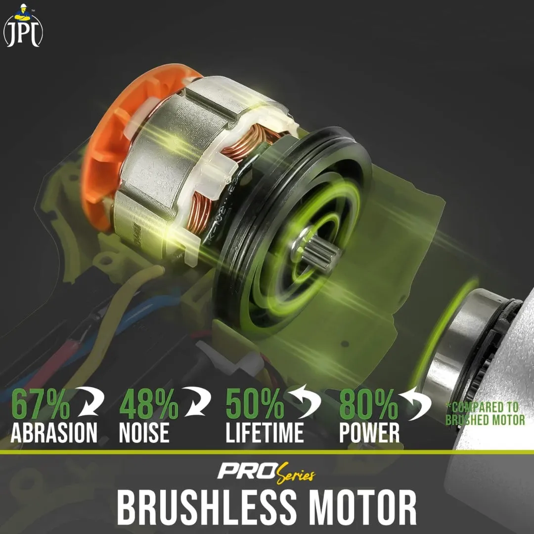 JPT Combo 1/2 Inch Pro Series Heavy Duty Brushless Cordless Impact Wrench/Gun, 406Ft-lbs (550Nm) High Torque, 3650RPM, 2x 4.0Ah Batteries & Fast Charger with 10Pcs Socket (18 Months Motor Warranty)