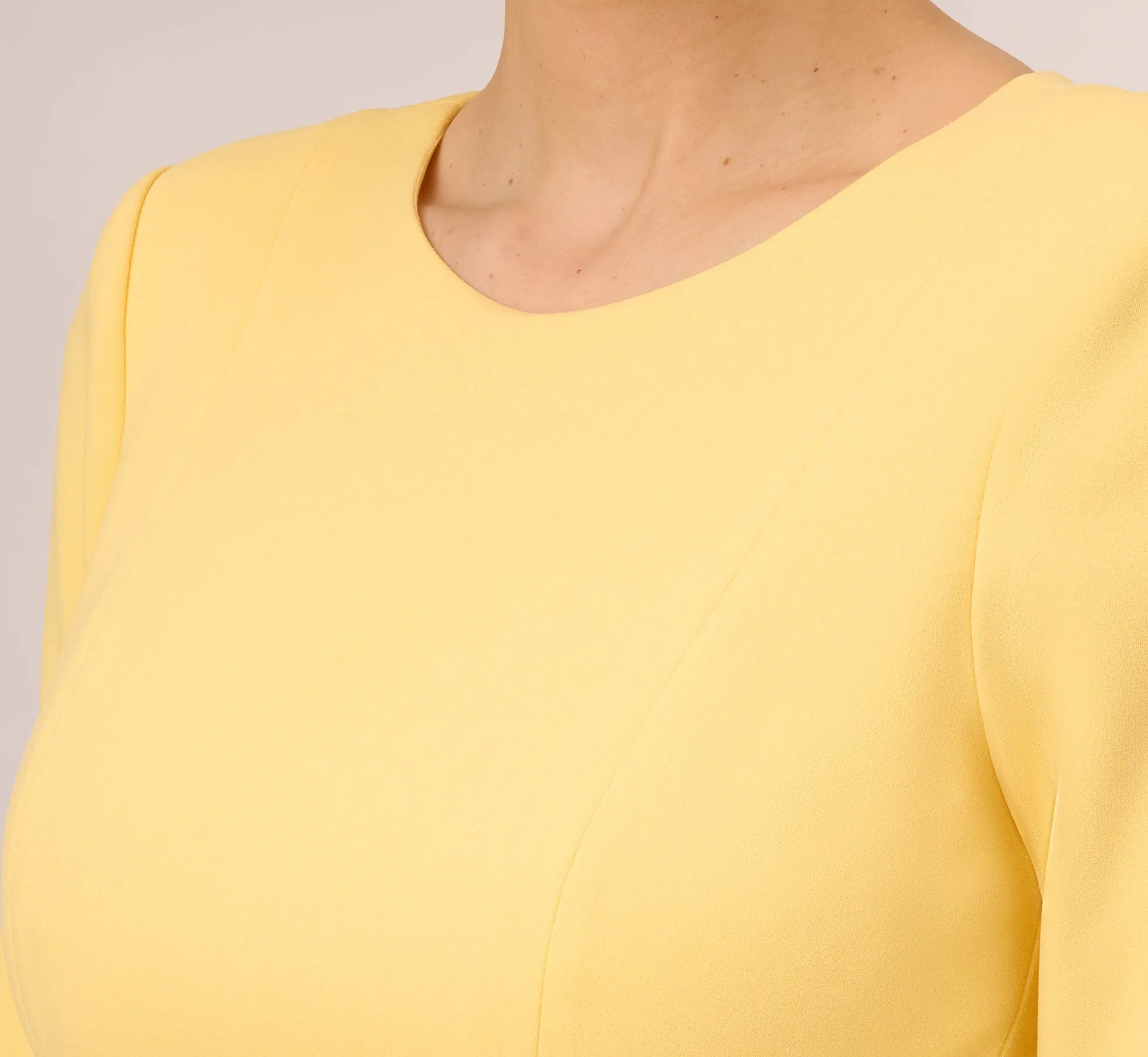 Knit Crepe Bow Sheath Dress With Three Quarter Sleeves In Warm Sun