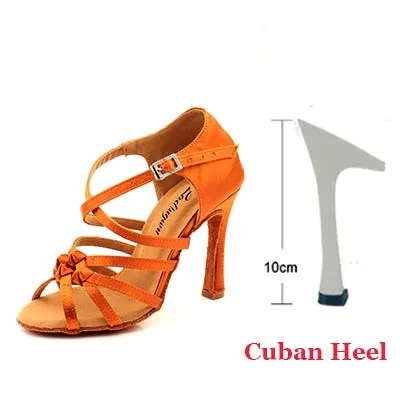 #L609 Bronze Silk Satin - Classic Four-Band Knot Salsa Dance Shoes- Ballroom -Tango-Salsa