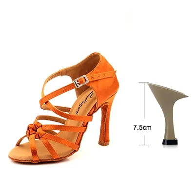 #L609 Bronze Silk Satin - Classic Four-Band Knot Salsa Dance Shoes- Ballroom -Tango-Salsa