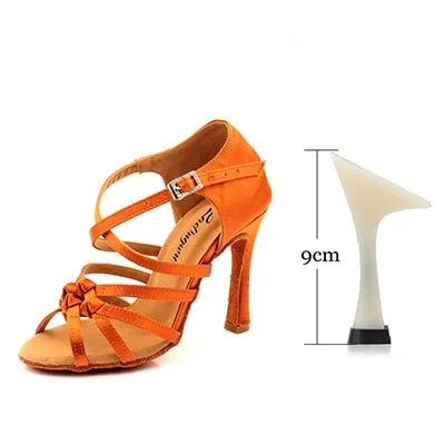 #L609 Bronze Silk Satin - Classic Four-Band Knot Salsa Dance Shoes- Ballroom -Tango-Salsa