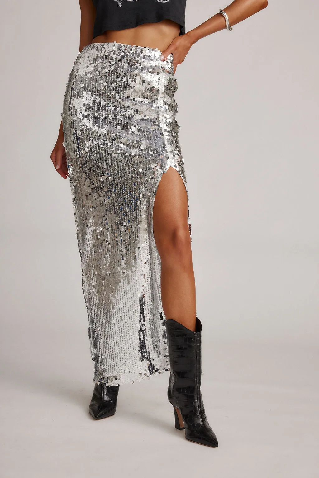 Liza Silver Maxi Skirt
