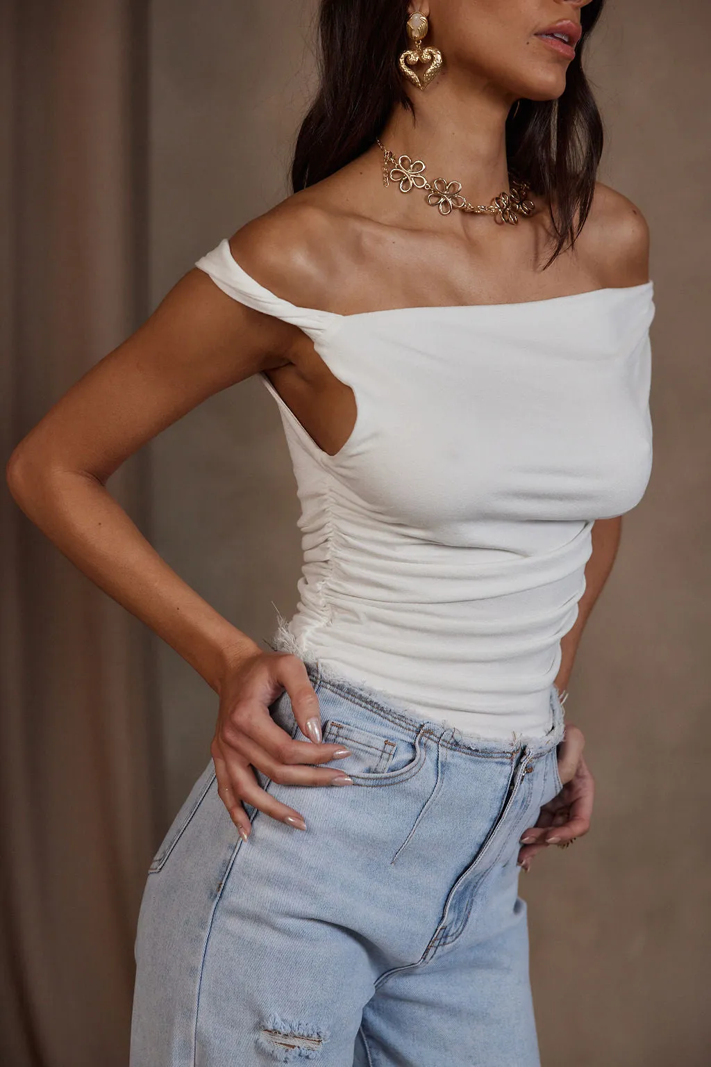 Miranda White Asymmetrical Top