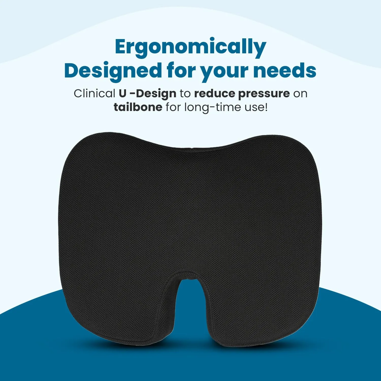 Orthopedic Memory Foam U-Shaped Coccyx Seat Cushion for Tailbone, Sciatica & Back Pain Relief - Mesh Black