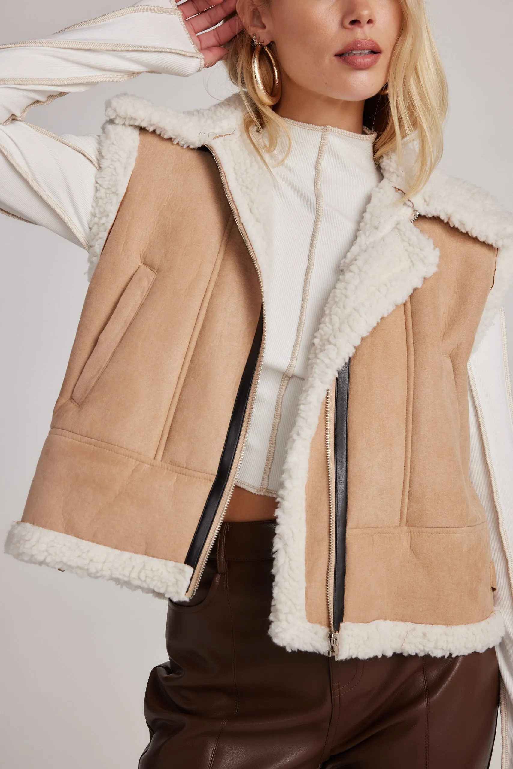 Penny Lane Sherpa Lined Beige Vest