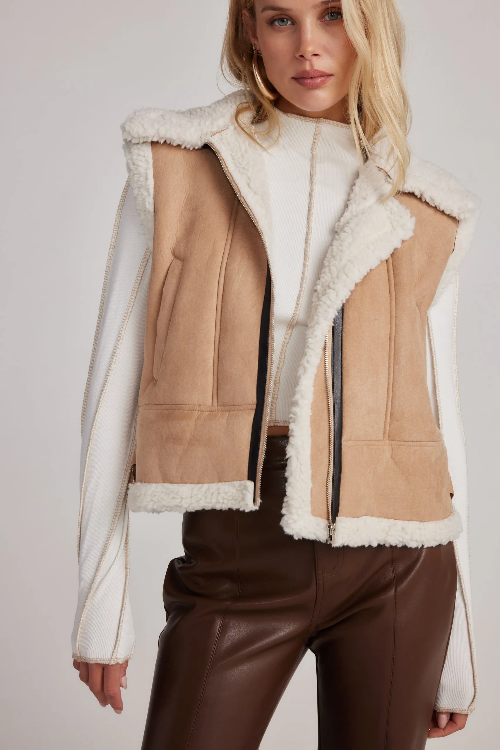 Penny Lane Sherpa Lined Beige Vest