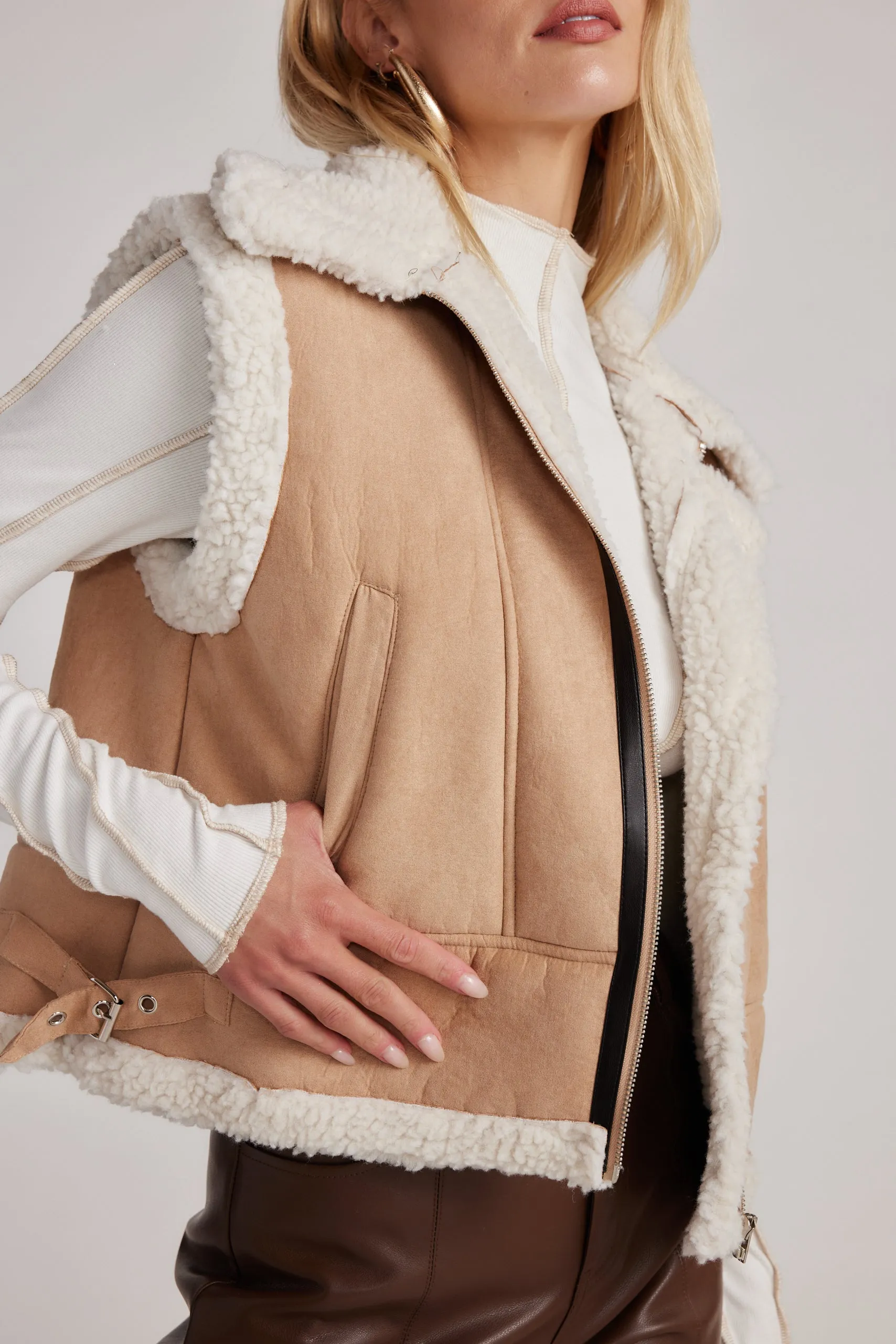 Penny Lane Sherpa Lined Beige Vest