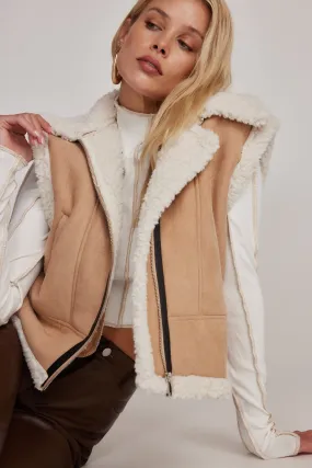 Penny Lane Sherpa Lined Beige Vest