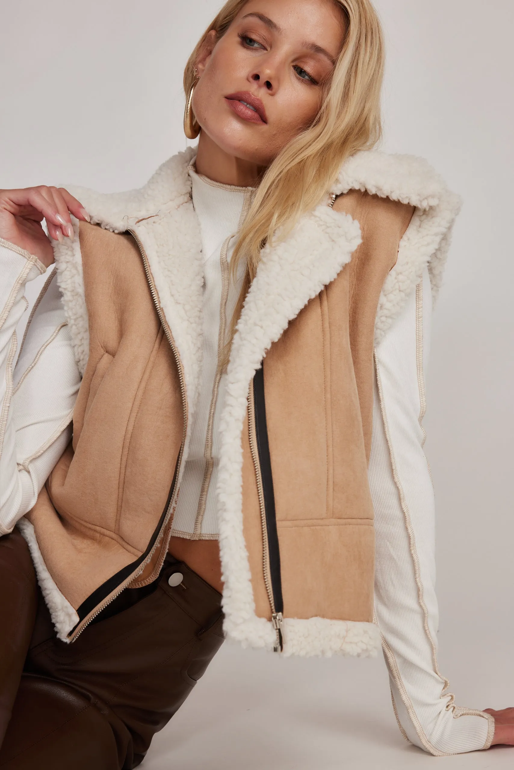 Penny Lane Sherpa Lined Beige Vest