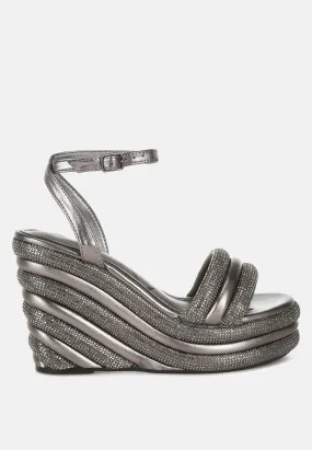 Rhinestone Studded Wedge Sandals by RUW