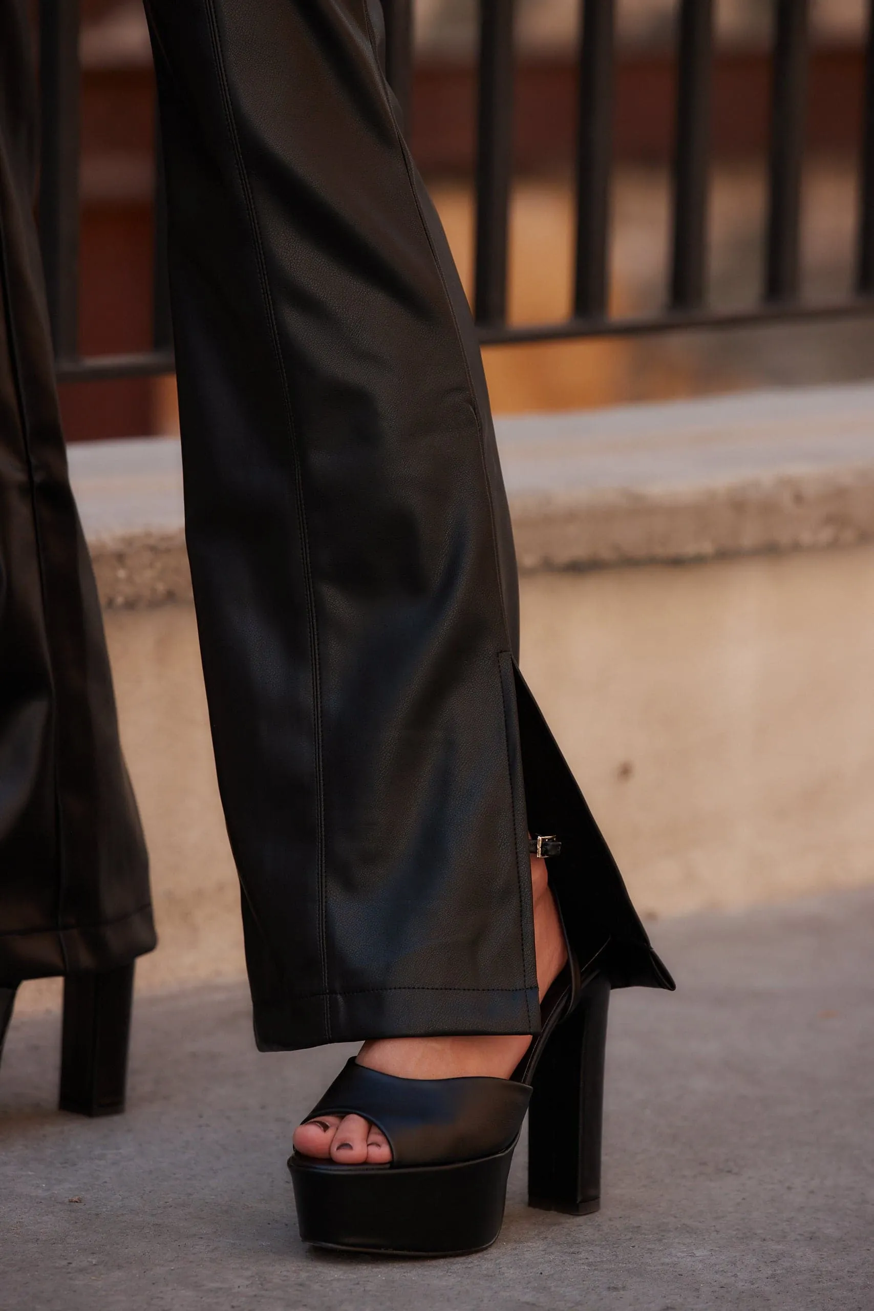 Ryland Black Vegan Leather Flare Pants