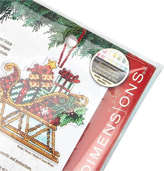 SLEIGH ORMANENT, Counted Cross Stitch Kit, 14 count plastic canvas, size 4,25" x 3,25", DIMENSIONS (70-08914)