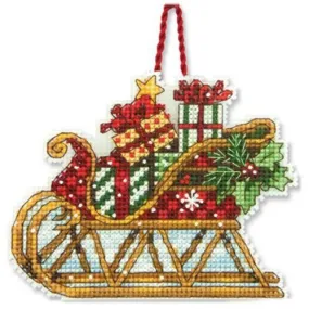SLEIGH ORMANENT, Counted Cross Stitch Kit, 14 count plastic canvas, size 4,25" x 3,25", DIMENSIONS (70-08914)