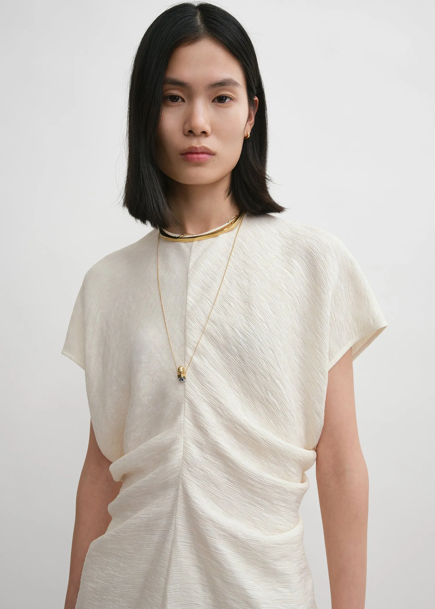 Slouch waist crinkled top cream