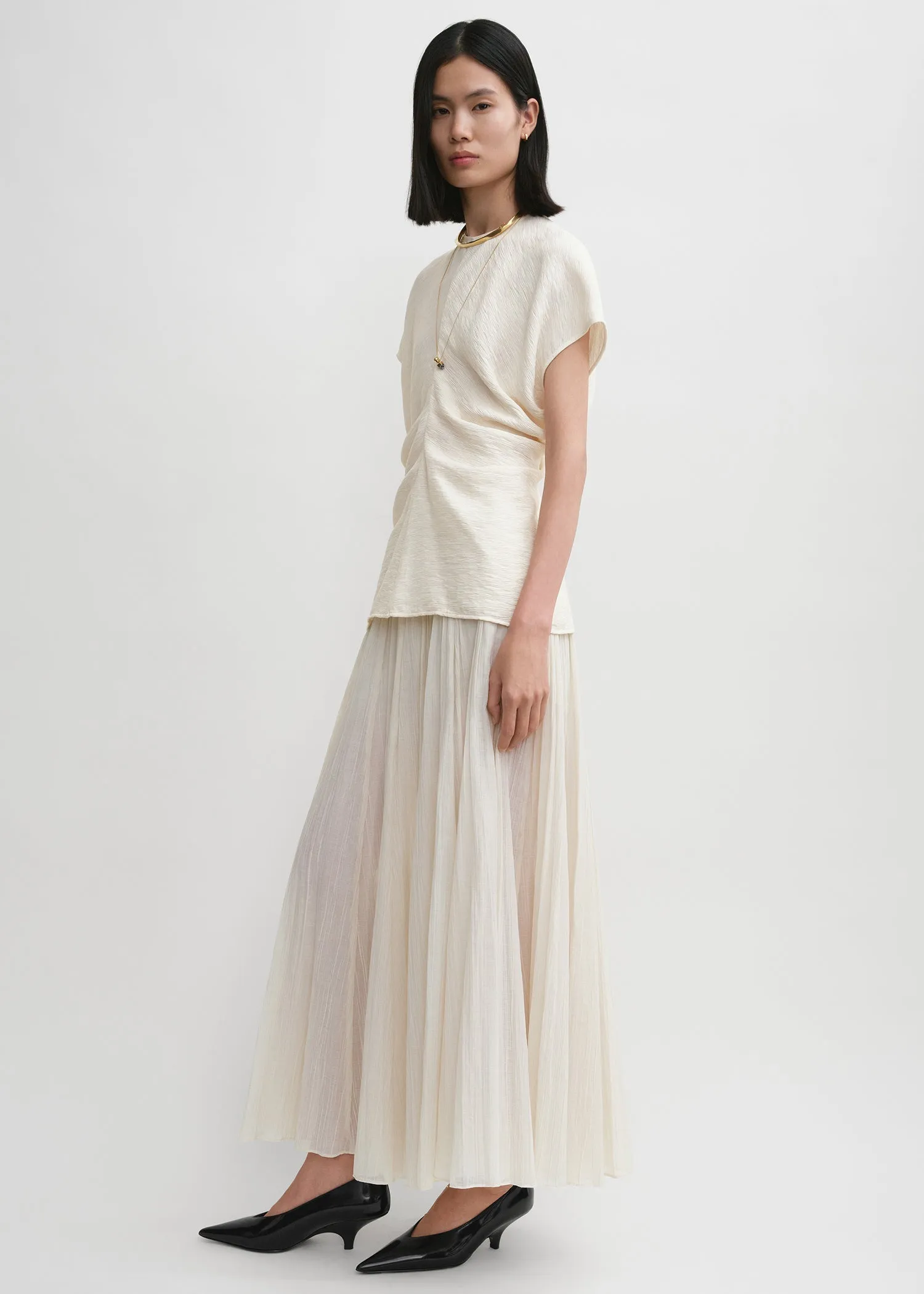 Slouch waist crinkled top cream