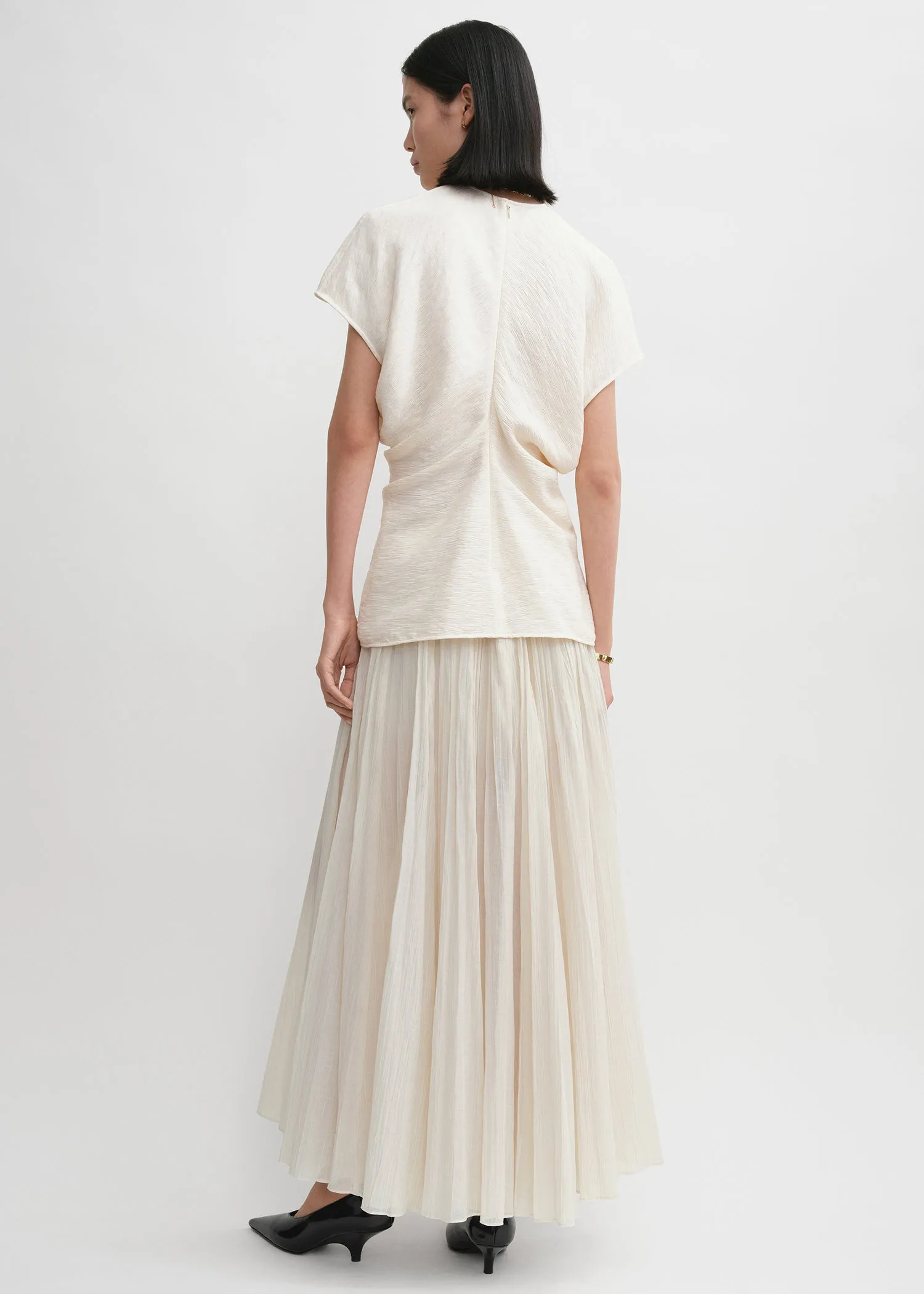 Slouch waist crinkled top cream