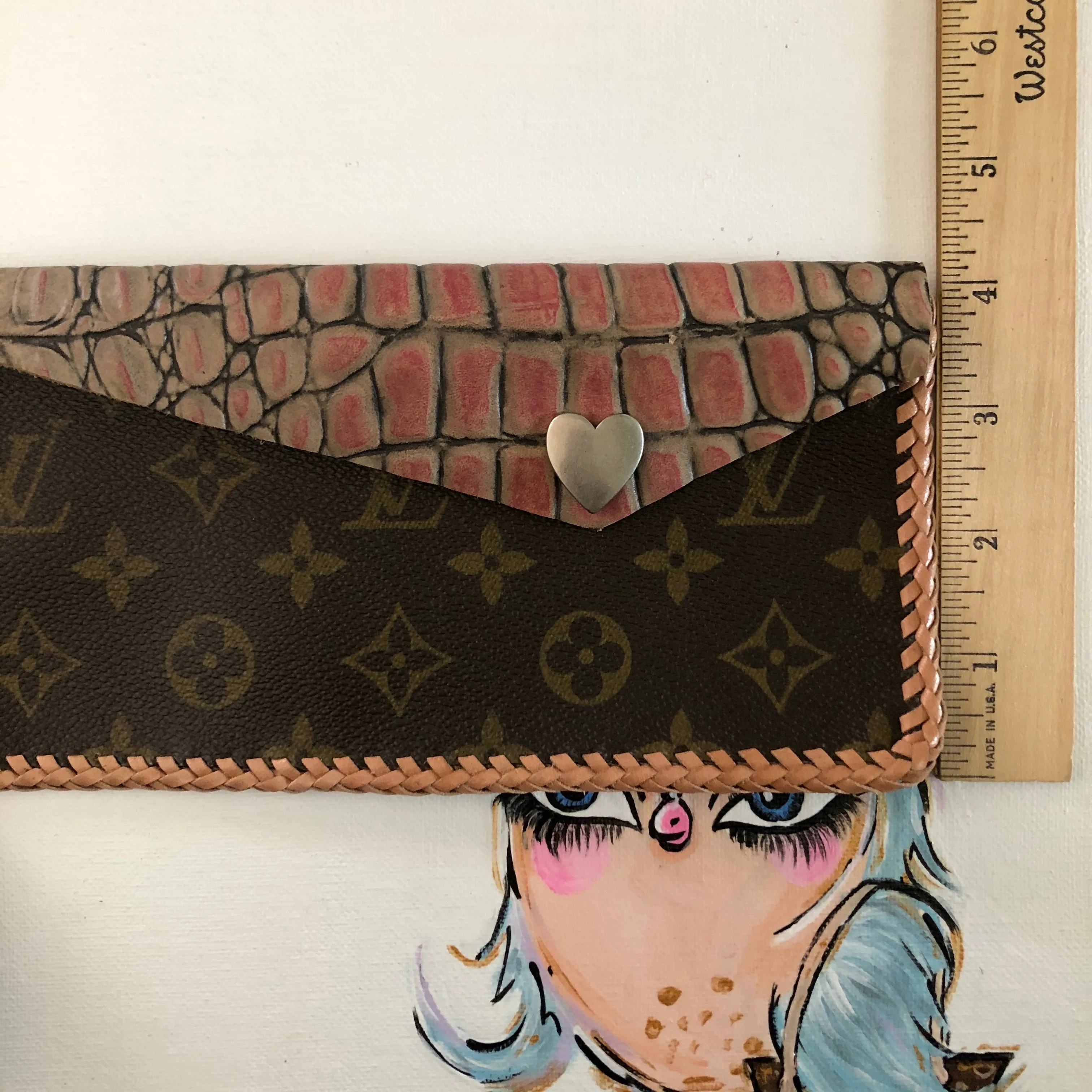 The SHORT Wren - Blush Vintage Monogram Wristlet Bag
